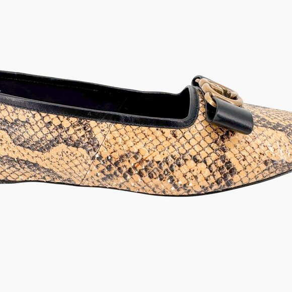 Gucci Evi Interlocking GG Ballet Flats Size 37.5 US 7.5 Beige Python Snake Logo - Picture 11 of 15
